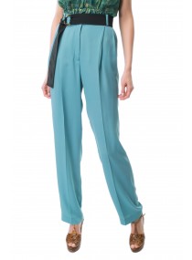 HIGH-WAISTED TROUSERS WITH DARTS AND BELT - LIGHT BLUE