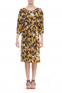PRINTED SILK WIDE SLEEVE DRESS