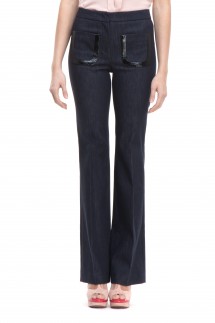 FLARED DENIM TROUSERS - DARK BLUE