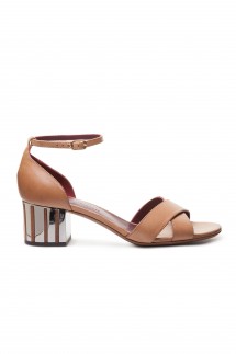 FLAT SPLIT LEATHER SANDALS WITH GOLDEN EYELETS